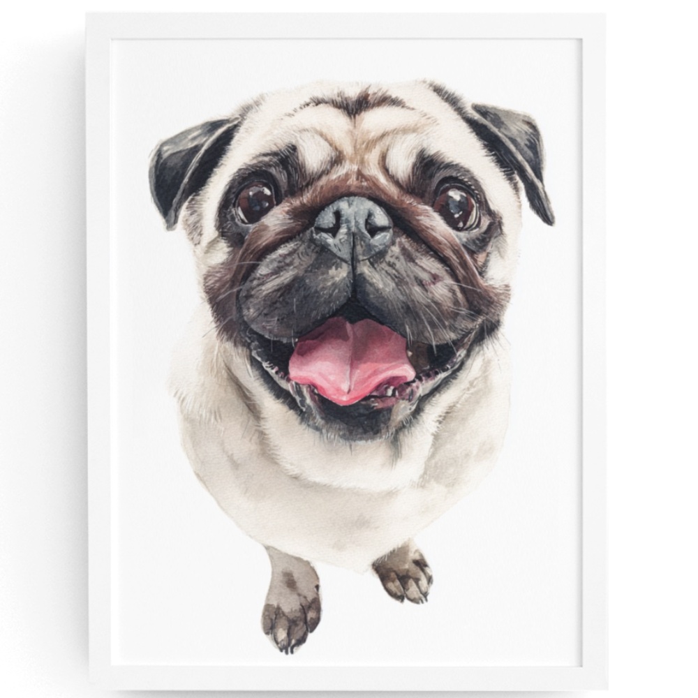 Watercolor Fawn Pug Dog Pet Portrait Wall Art Print Poster Unframed